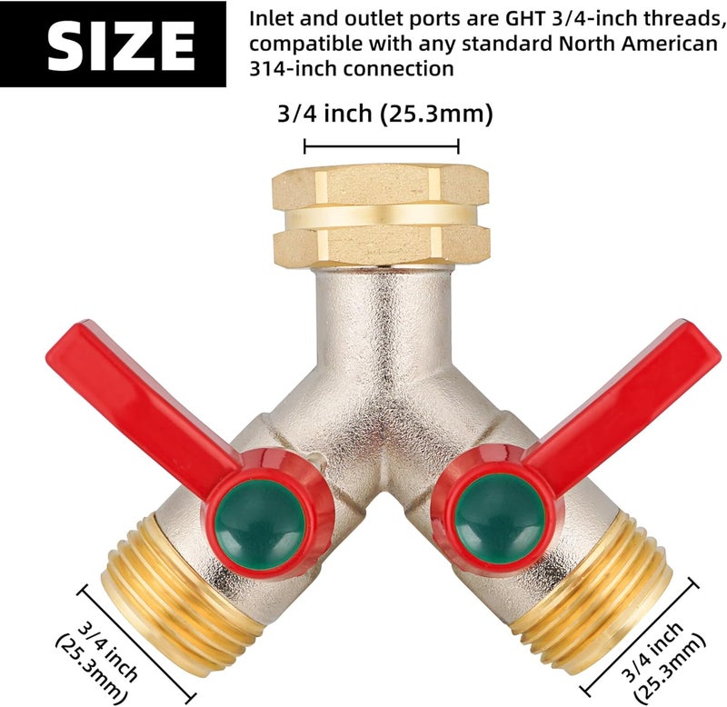 DINGBAI Garden Hose Splitter High Flow, 3/4”GHT Inlet Brass Heavy Duty Full Flow Hose Splitter 2-Way, Hose Y-Valve Faucet Splitter, Runner and Large Outlet with Extended Handle. - Image 3